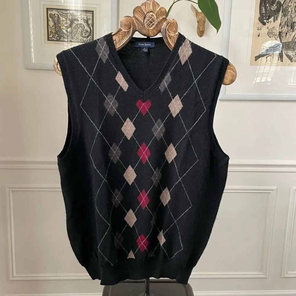 Club Room Argyle Sweater Vest Merino Wool M